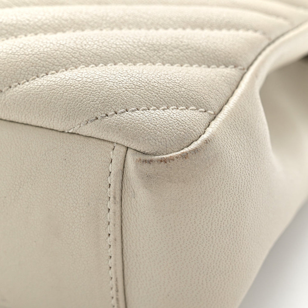 Sheepskin Matelasse Chevron Monogram Medium College Bag Crema Soft