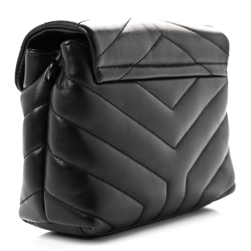 Calfskin Y Quilted Monogram Monochrome Toy Loulou Crossbody Bag Black