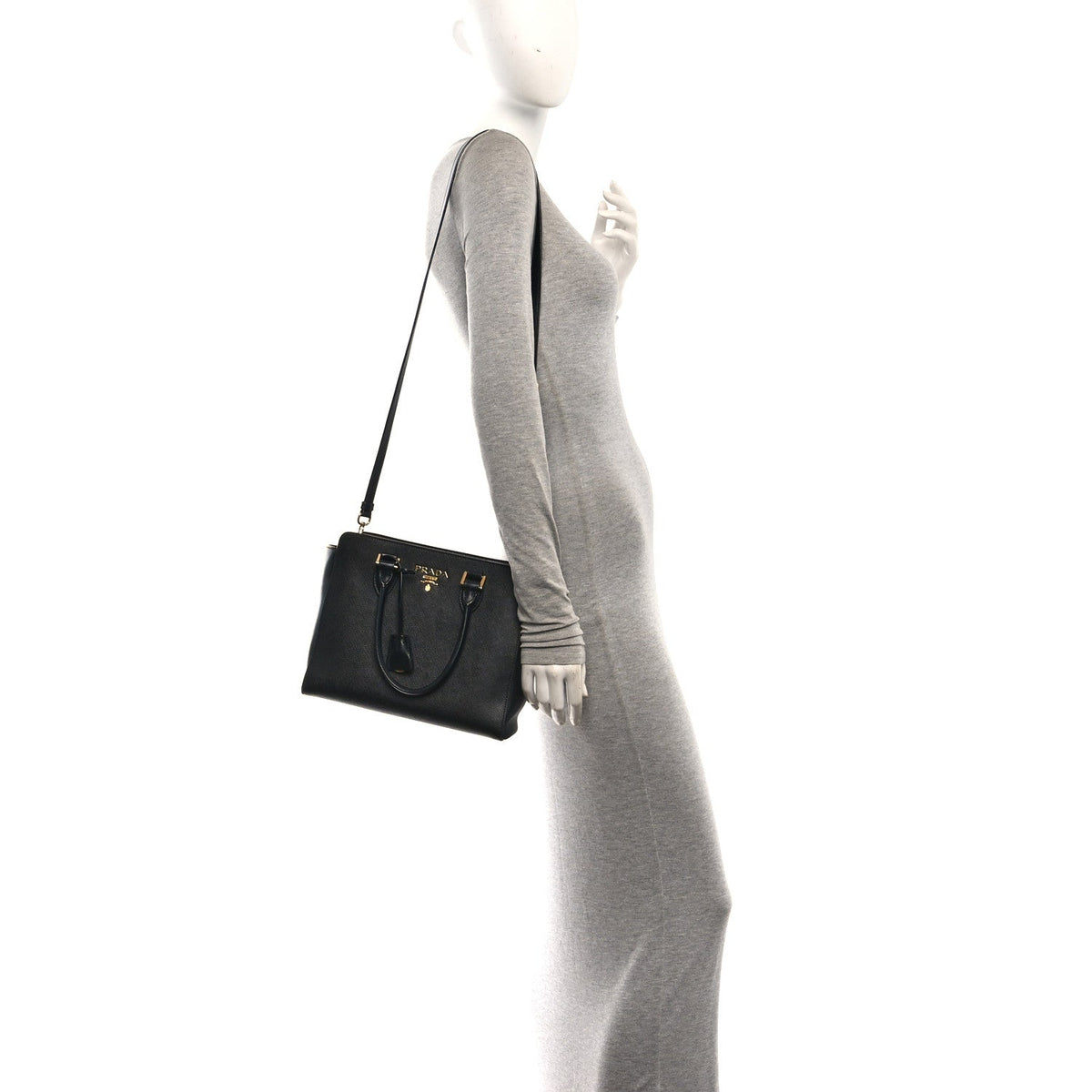 Saffiano Soft Calfskin Small Zippered Tote Black