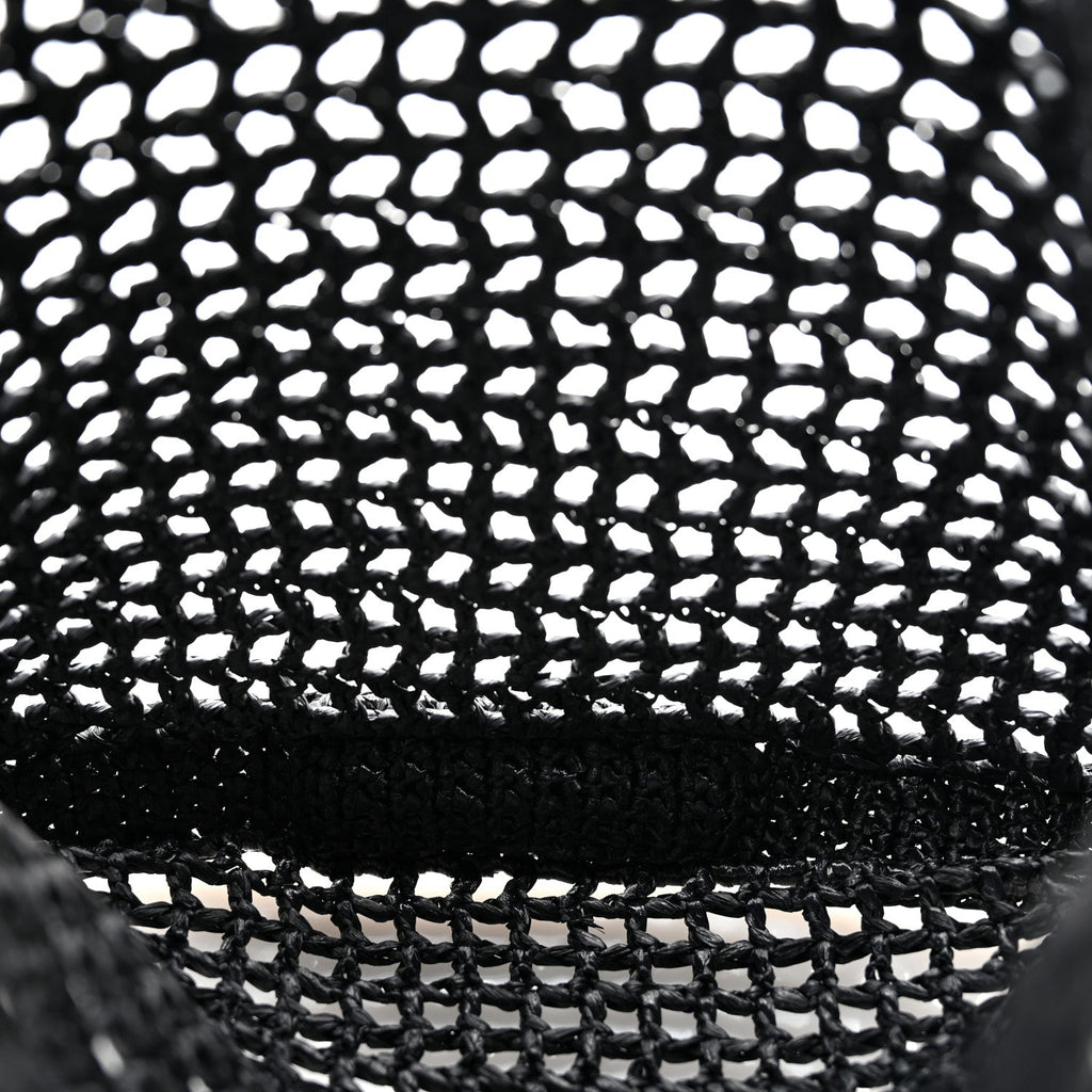 Yarn Raffia Effect Crochet Logo Embroidered Tote Bag Black