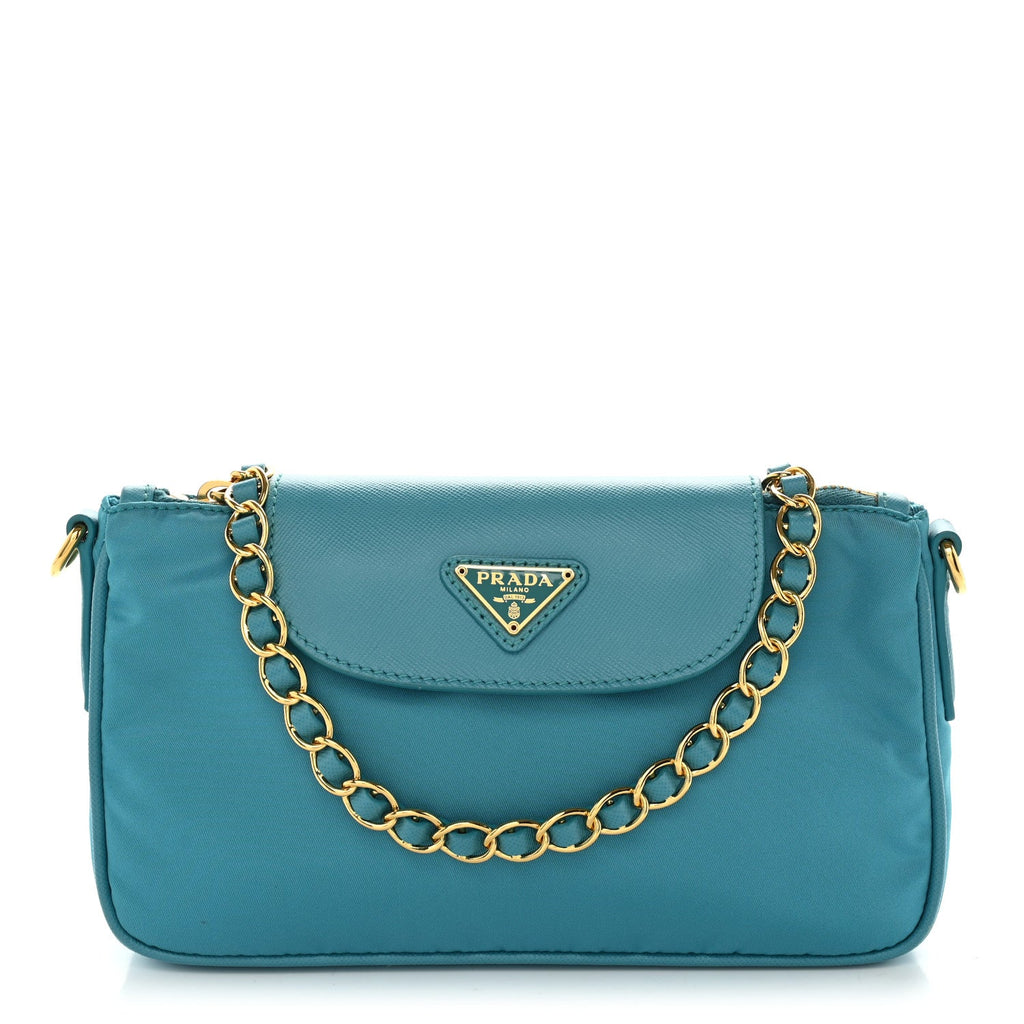 Tessuto Nylon Saffiano Crossbody Bag Turchese