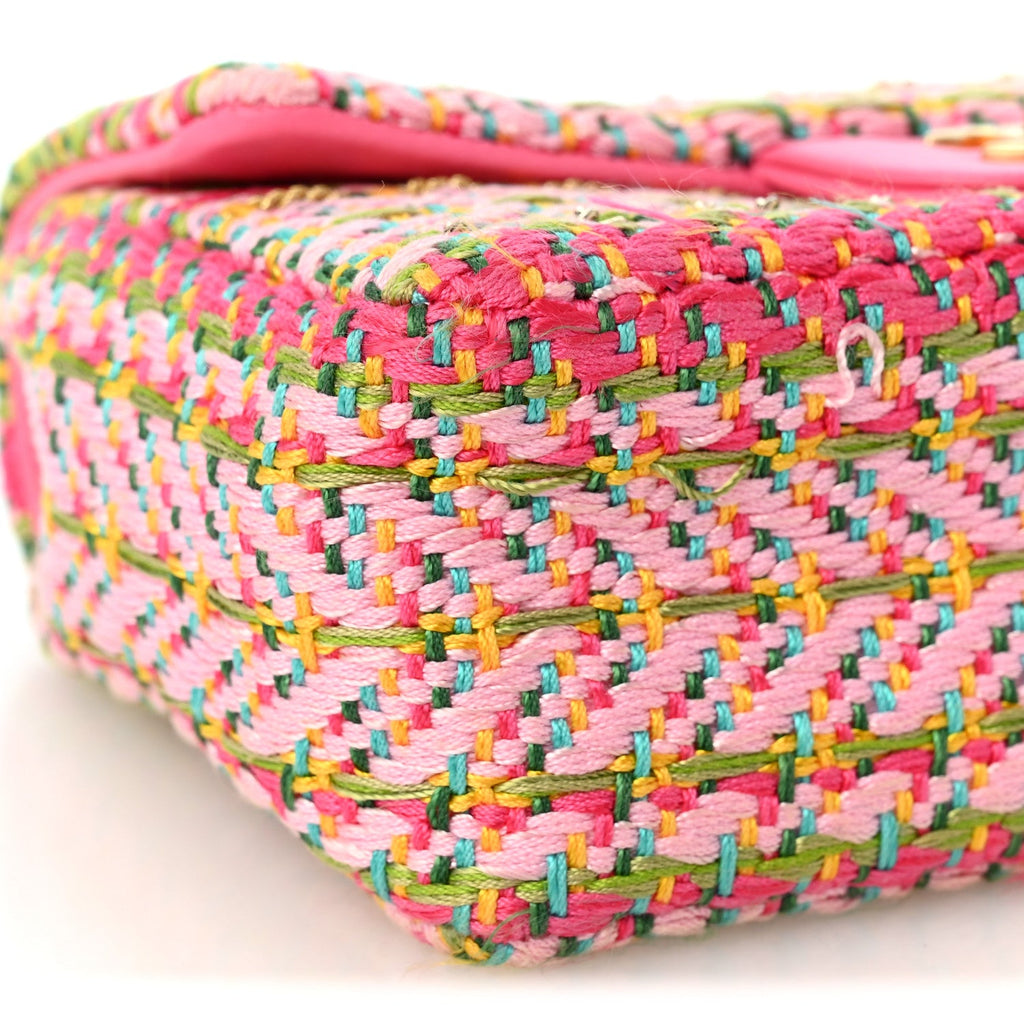 Cotton Mixed Fibers Woven Mini Rectangular Flap Pink Green