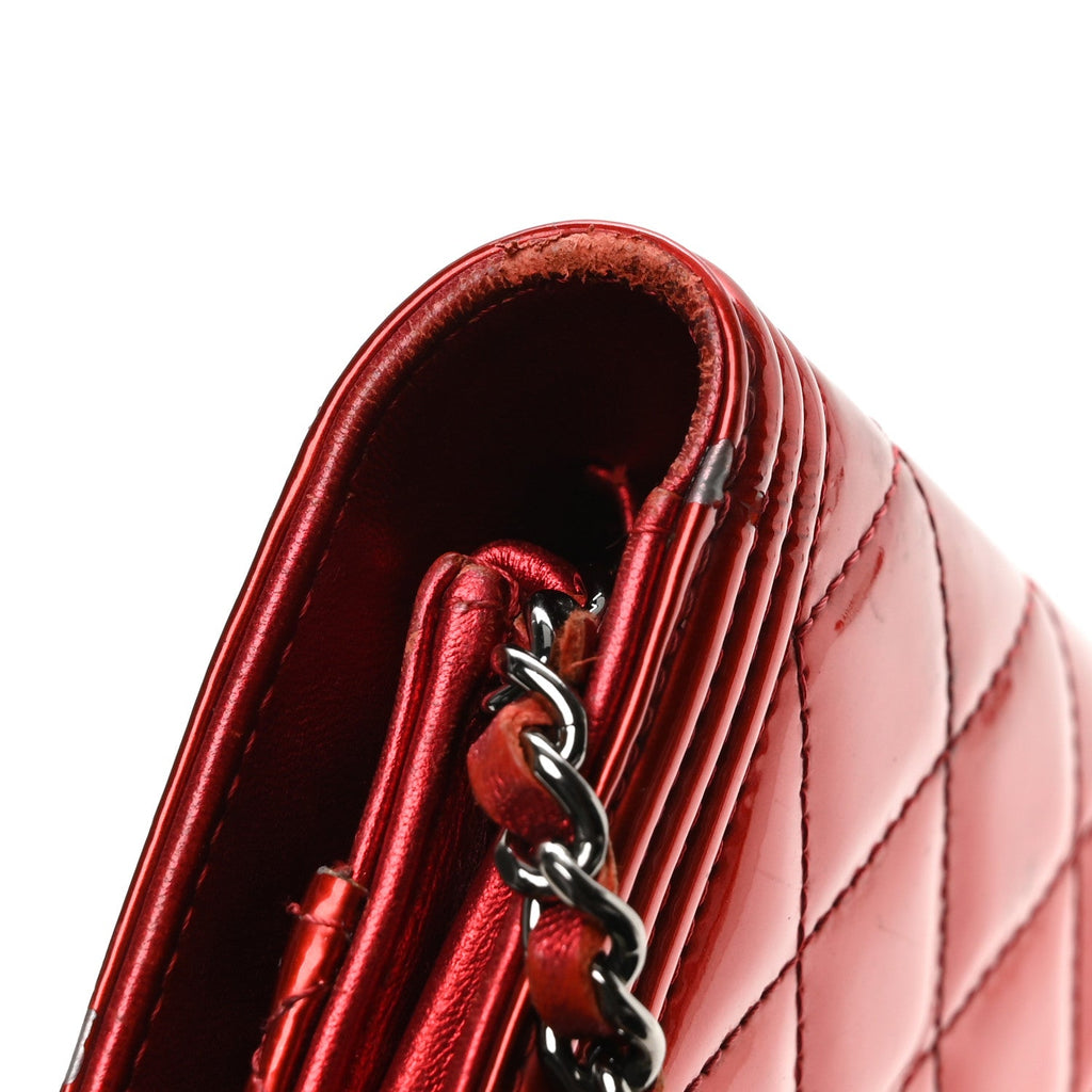 Metallic Patent Calfskin Quilted Boy Wallet On Chain WOC Red