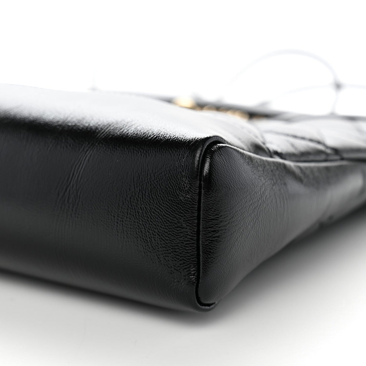 Shiny Crumpled Calfskin Quilted Mini 31 Shopping Bag Black