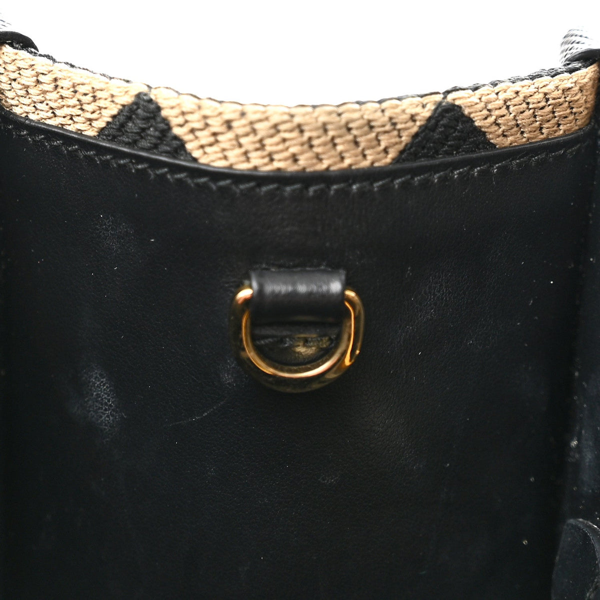 Jacquard Saffiano Triangolo Symbole Embroidered Small Tote Black Corda