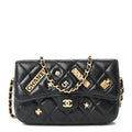 Lambskin Quilted Charm Flap Phone Holder With Chain Black
