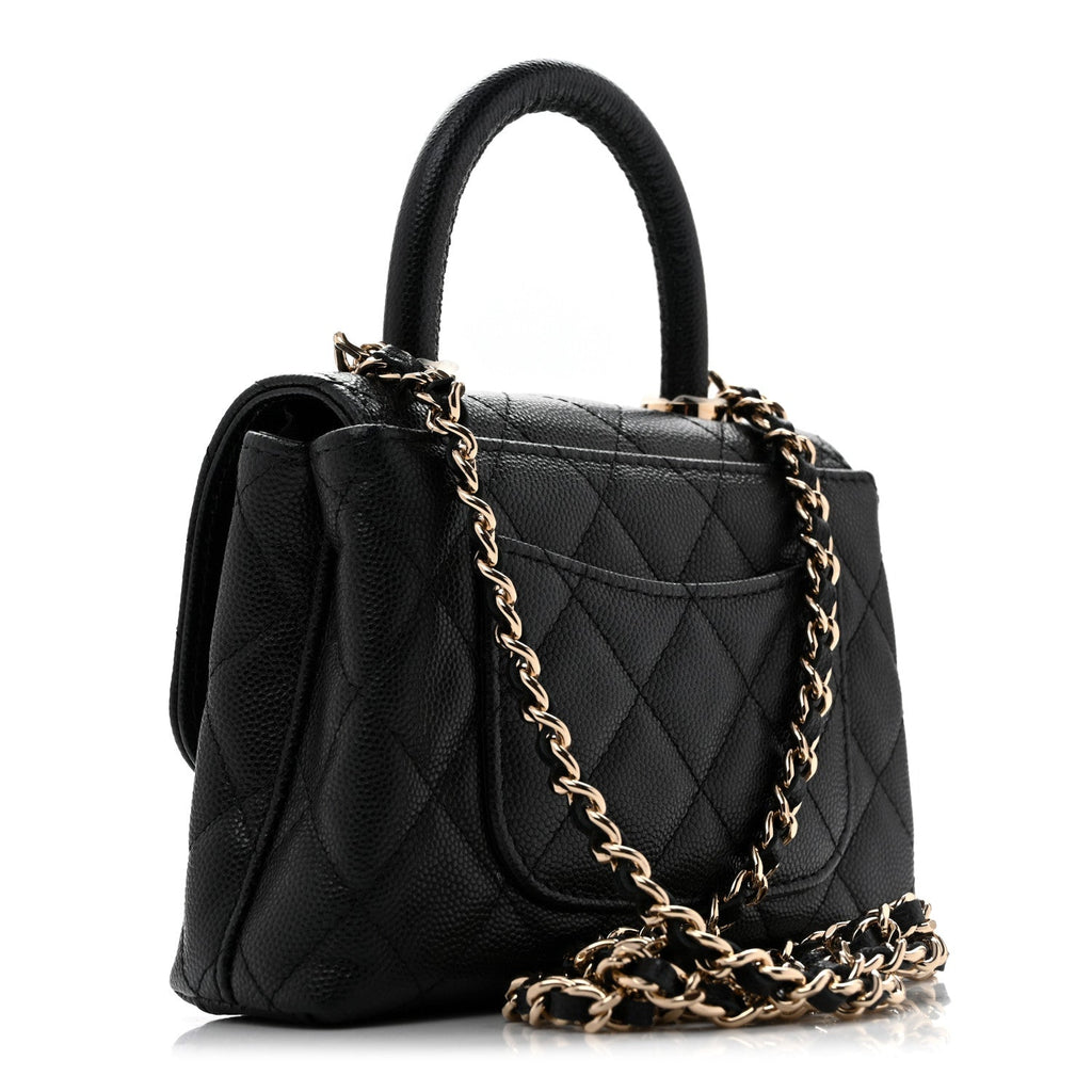 Caviar Quilted Coco Handle Clutch With Chain Black