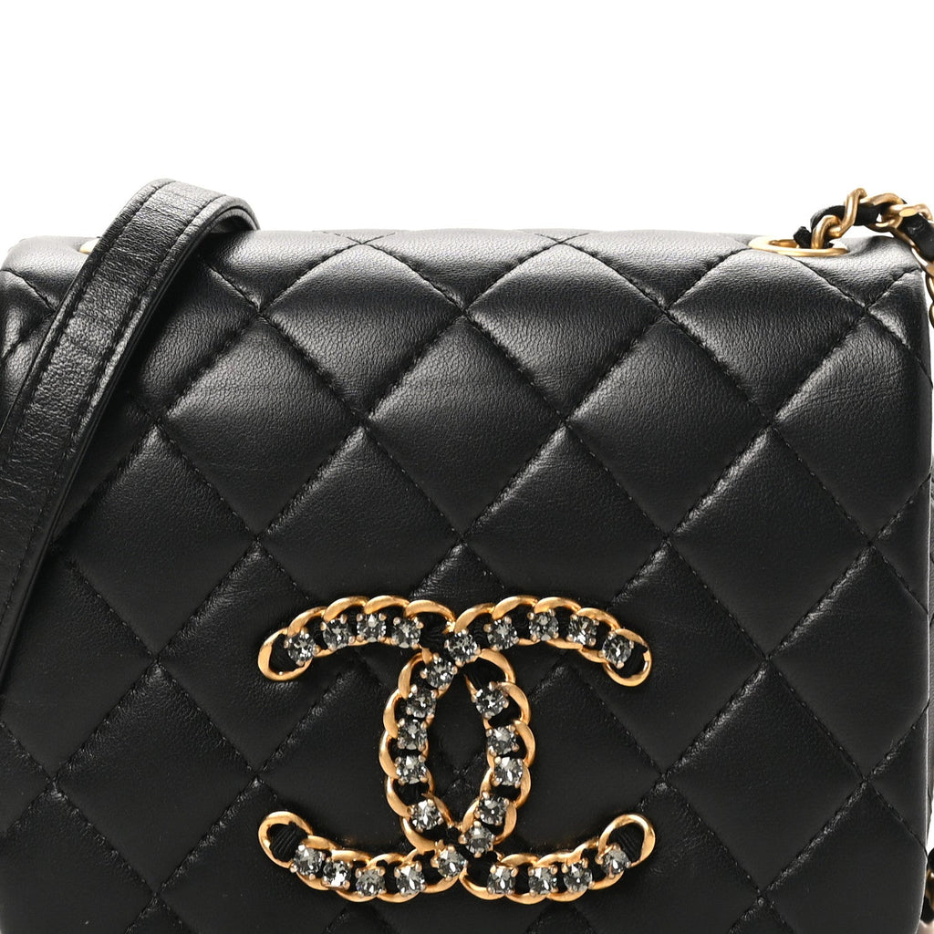 Lambskin Quilted Crystal CC Mini Flap Black
