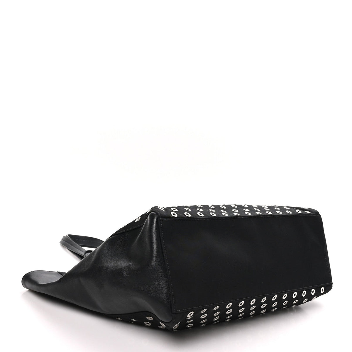 Tessuto Nylon Calfskin Grommet Tote Black