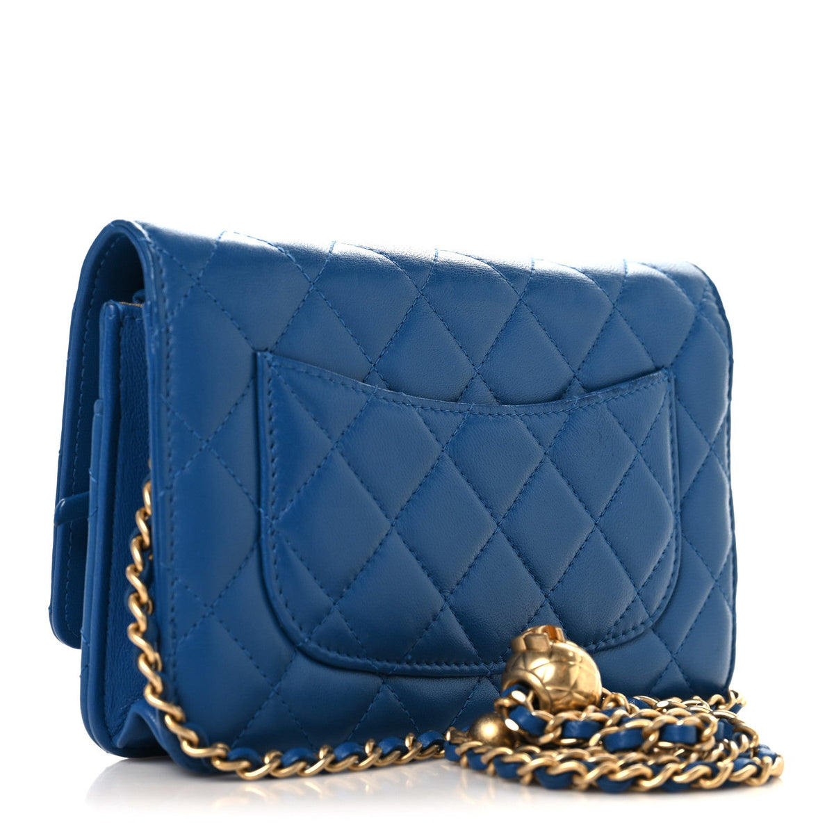 Lambskin Quilted CC Pearl Crush Wallet on Chain WOC Blue