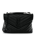 Calfskin Y Quilted Monogram Monochrome Medium Loulou Chain Satchel Black