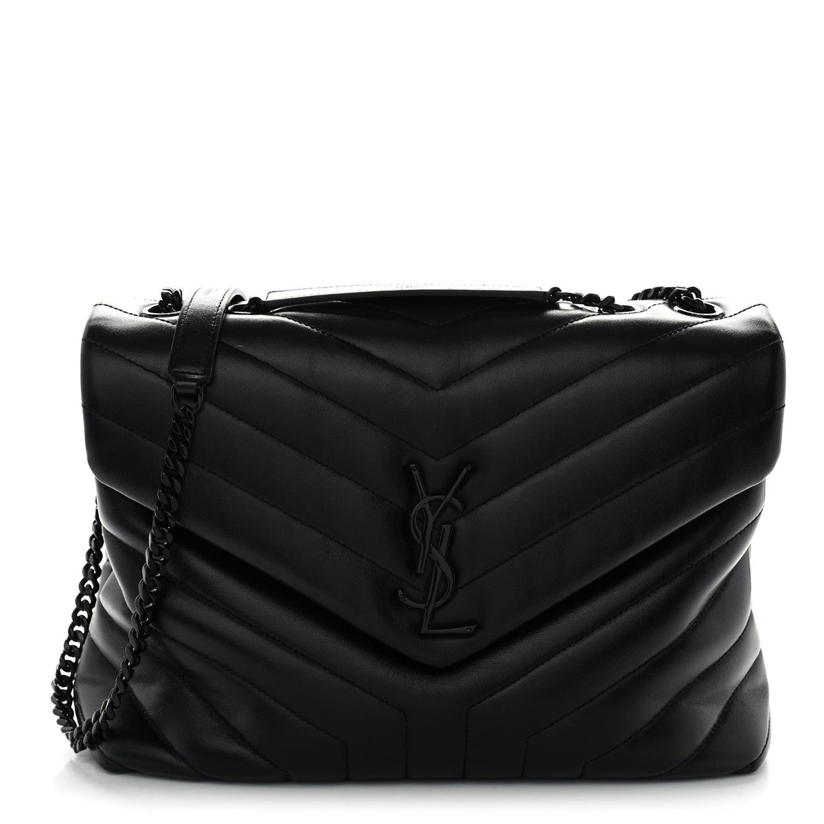 Calfskin Y Quilted Monogram Monochrome Medium Loulou Chain Satchel Black