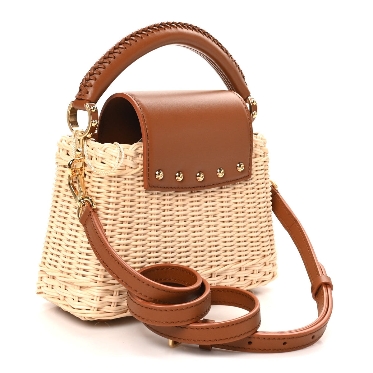 Rattan Calfskin Capucines Mini Brown