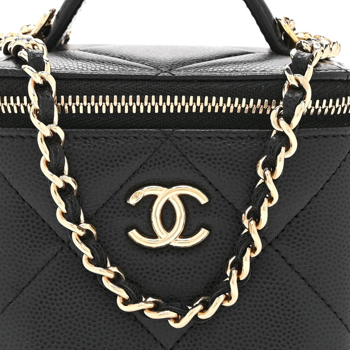 Caviar Quilted Top Handle Mini Vanity Case With Chain Black