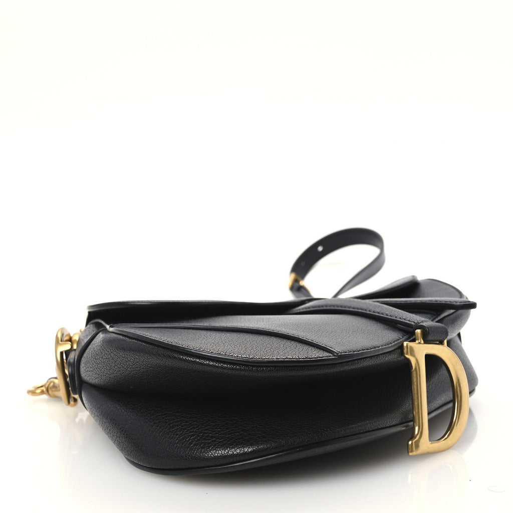 Shiny Goatskin Saddle Bag With Strap Black