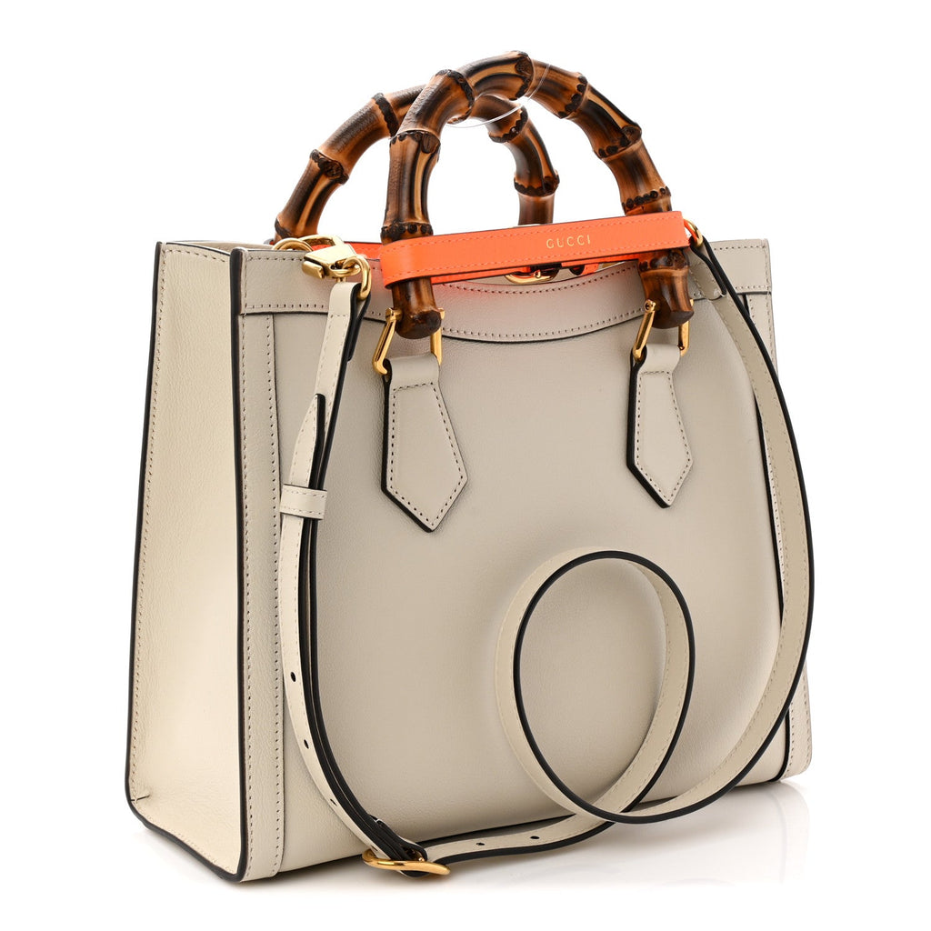 Wonka Grain Calfskin Small Diana Tote Bag Mystic White Orange Fluo