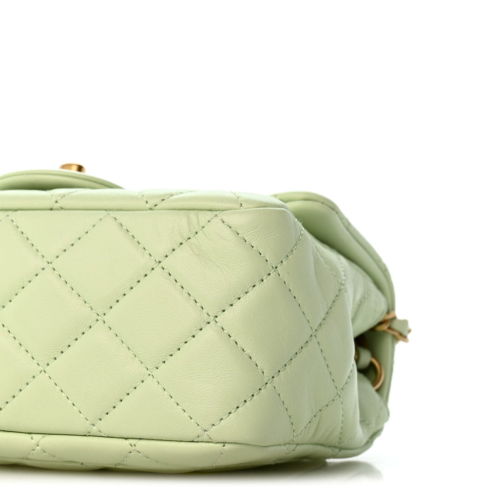 Lambskin Quilted Mini Pearl Crush Flap Light Green