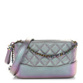 Iridescent Lambskin Calfskin Quilted Small Gabrielle Clutch With Chain Light Purple