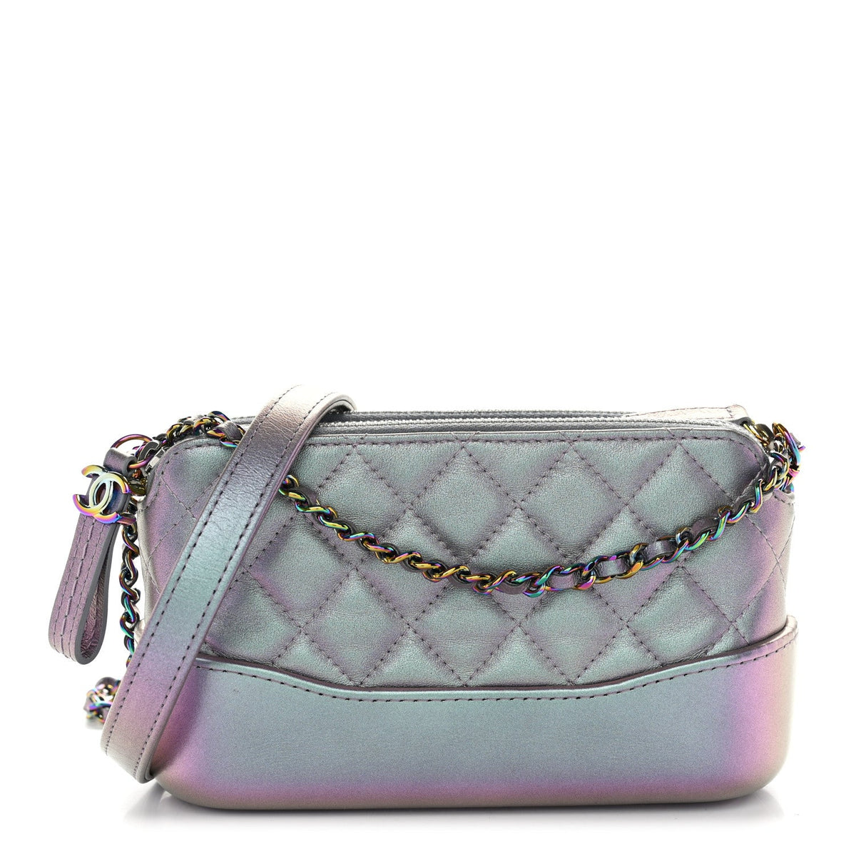 Iridescent Lambskin Calfskin Quilted Small Gabrielle Clutch With Chain Light Purple