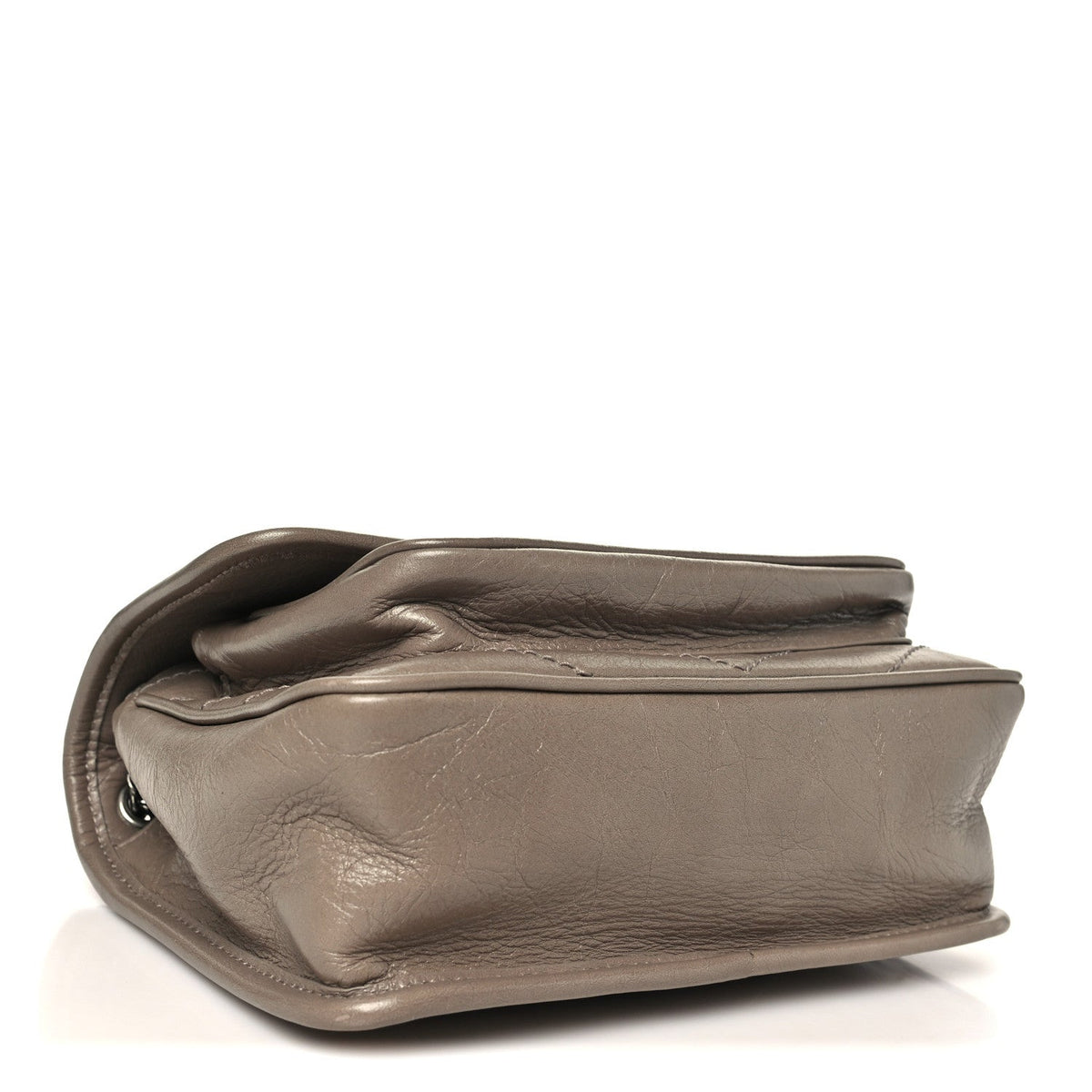 Crinkled Calfskin Matelasse Monogram Baby Niki Chain Satchel Greyish Brown