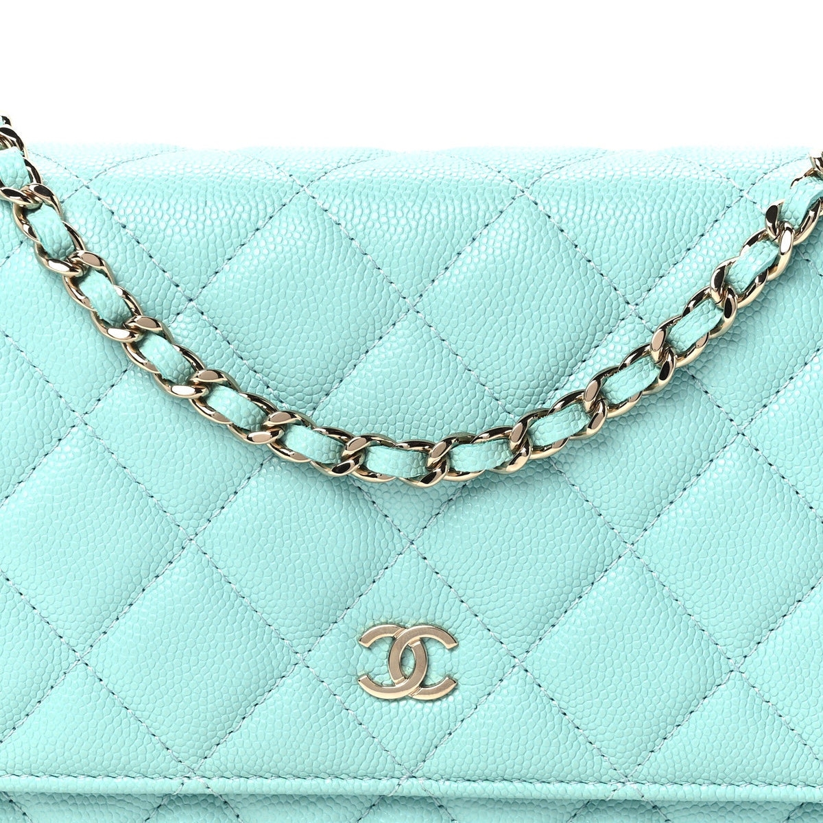 Caviar Quilted Wallet On Chain WOC Turquoise