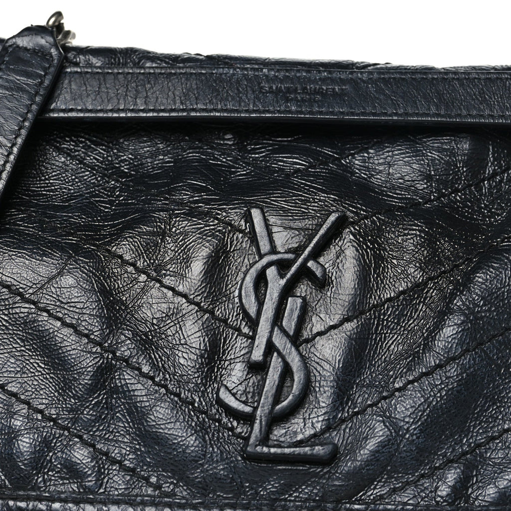Crinkled Calfskin Matelasse Monogram Medium Niki Chain Satchel Storm