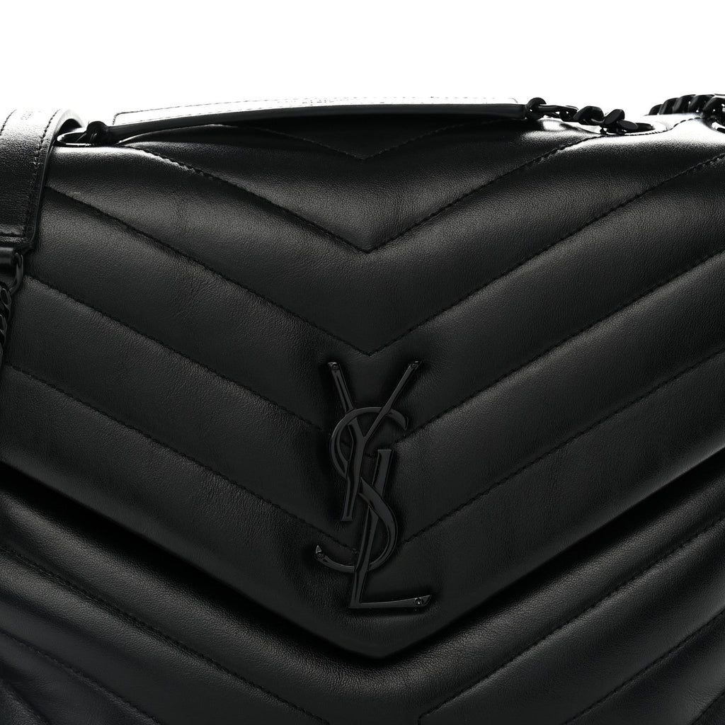 Calfskin Y Quilted Monogram Monochrome Medium Loulou Chain Satchel Black