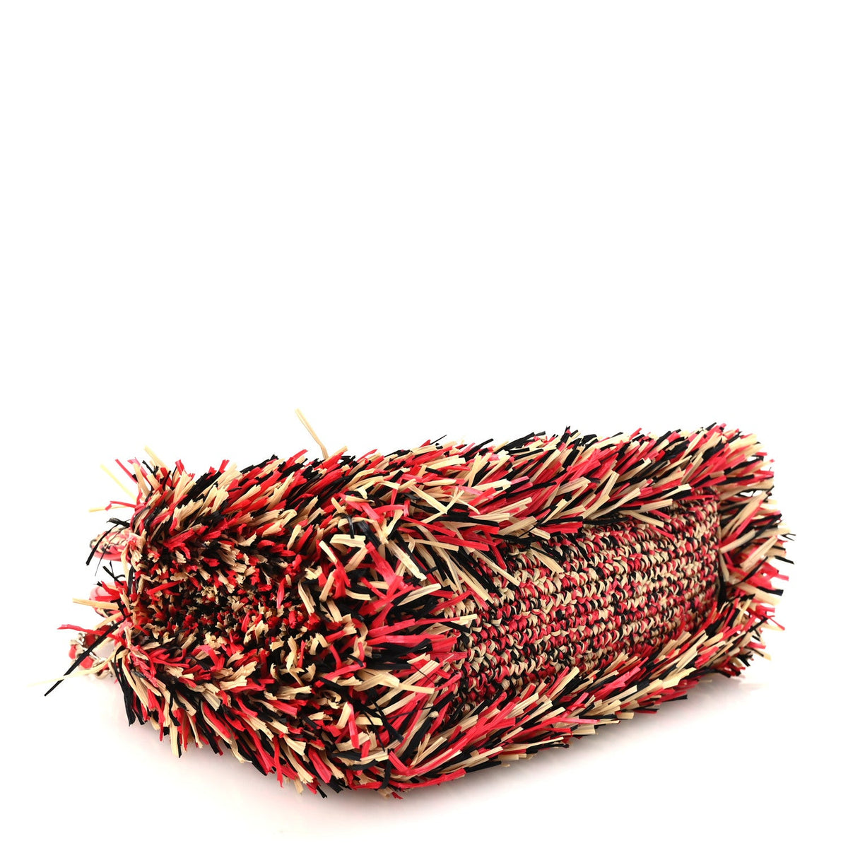 Raffia Fringe Nano Kelly Shopper Red Beige Black