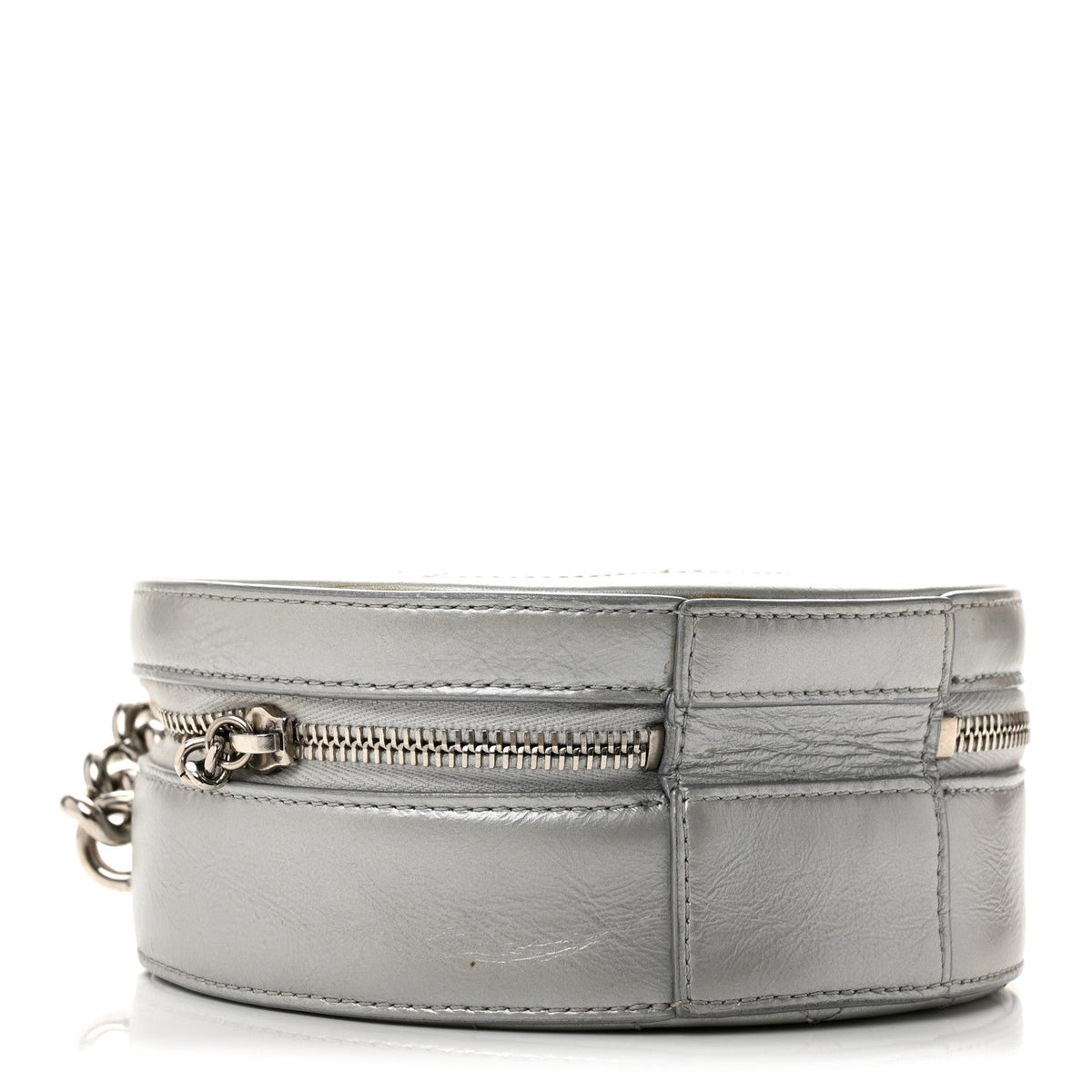 Metallic Glazed Calfskin Round As Earth Evening Bag Silver