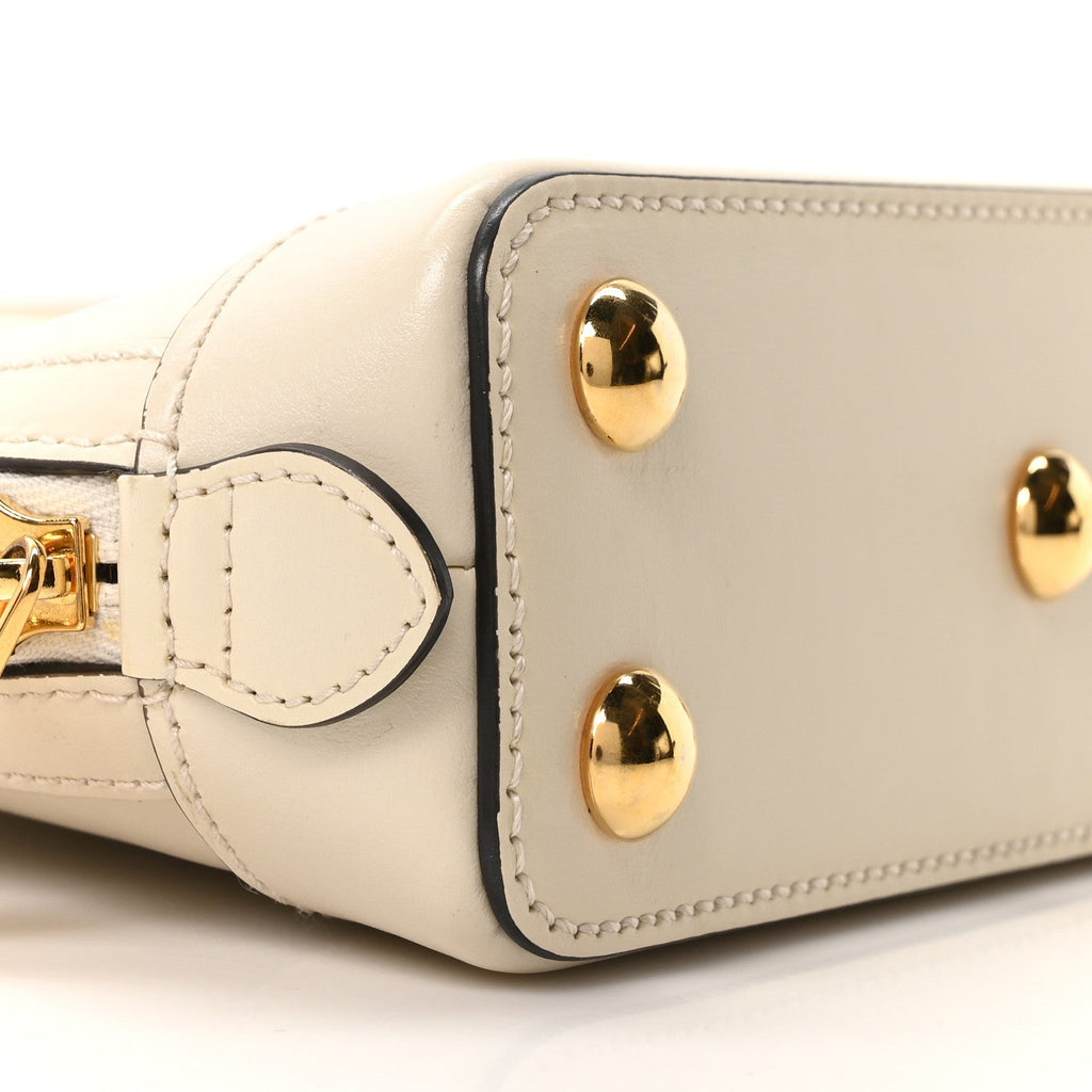 Boarded Plutone Calfskin Mini Horsebit 1955 Top Handle Bag Mystic White