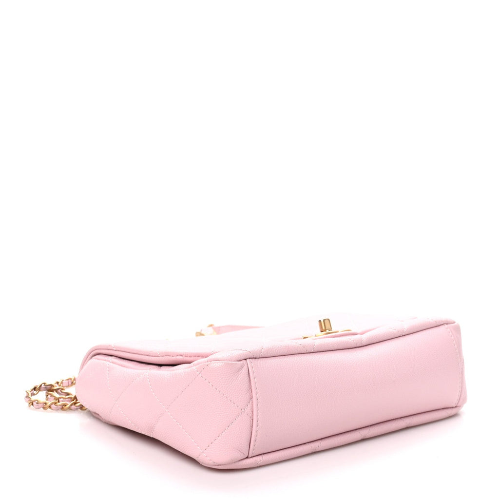 Caviar Quilted Medium Chain Flap  Light Pink