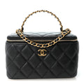 Caviar Quilted Chanel Way Top Handle Vanity Case With Chain Black