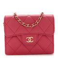 Lambskin Quilted Flap Card Holder On Chain Pink