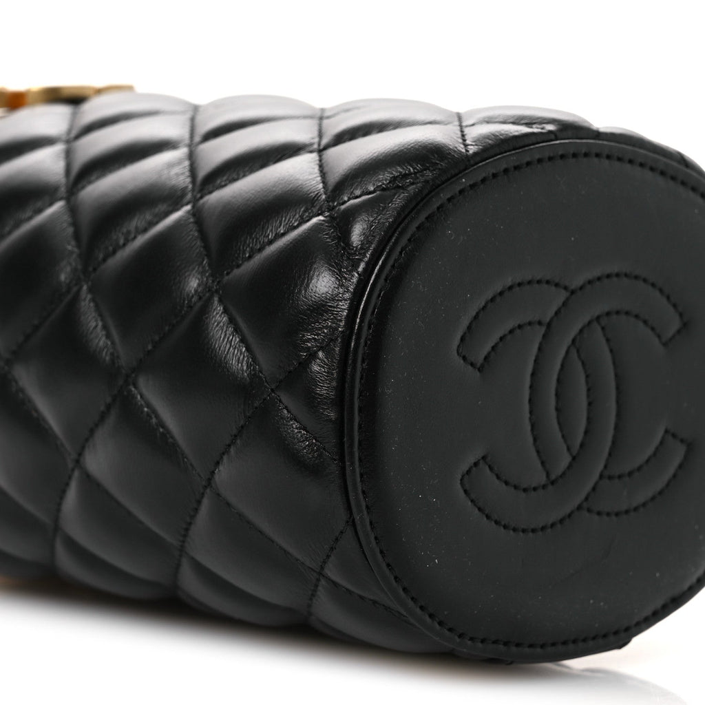 Lambskin Quilted Crown Box Bag Black