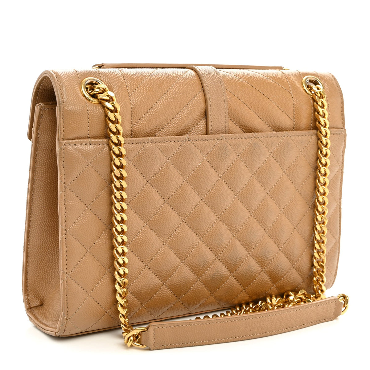 Grain De Poudre Textured Mixed Matelasse Medium Triquilt Monogram Satchel Dark Beige