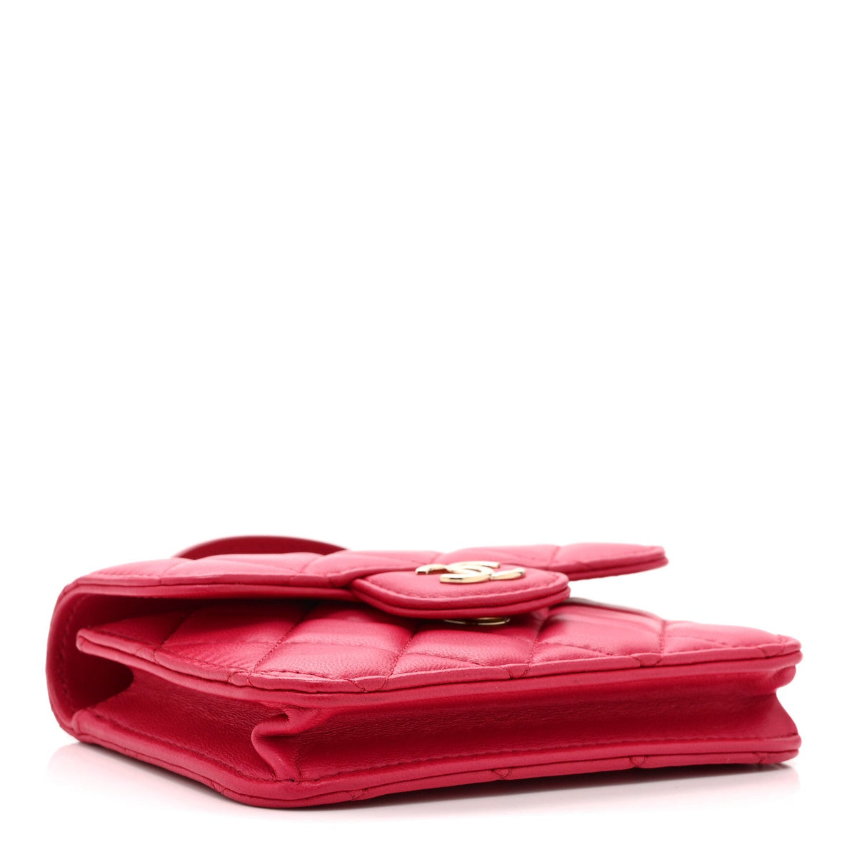 Lambskin Quilted Top Handle Flap Coin Purse With Chain Dark Pink