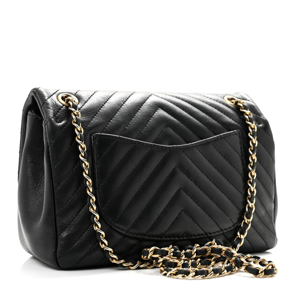 Calfskin Chevron Quilted Mini Rock The Corner Flap Black