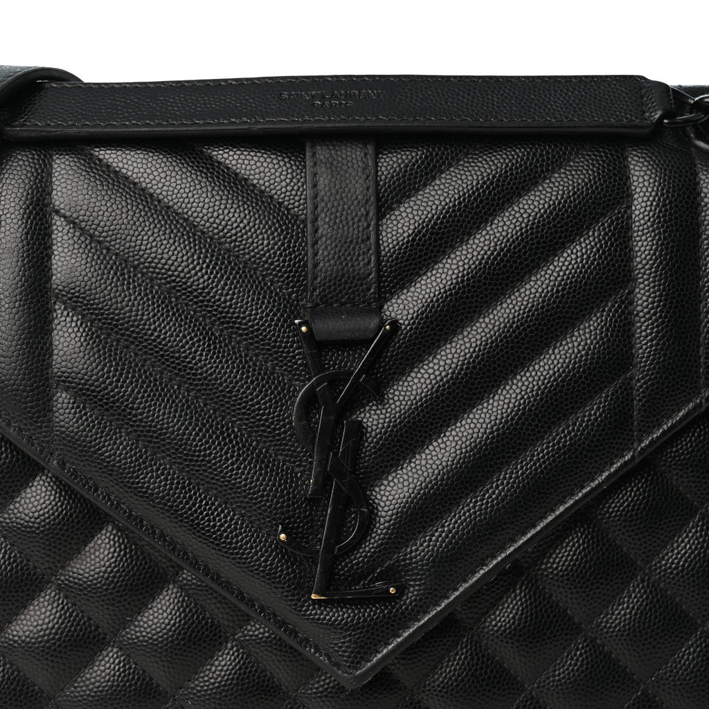 Grain De Poudre Textured Mixed Matelasse Triquilt Medium Monogram Monochrome Satchel Black