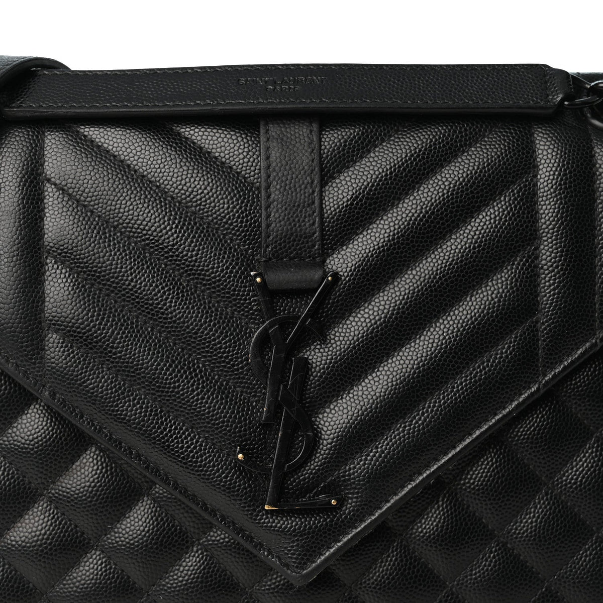 Grain De Poudre Textured Mixed Matelasse Triquilt Medium Monogram Monochrome Satchel Black