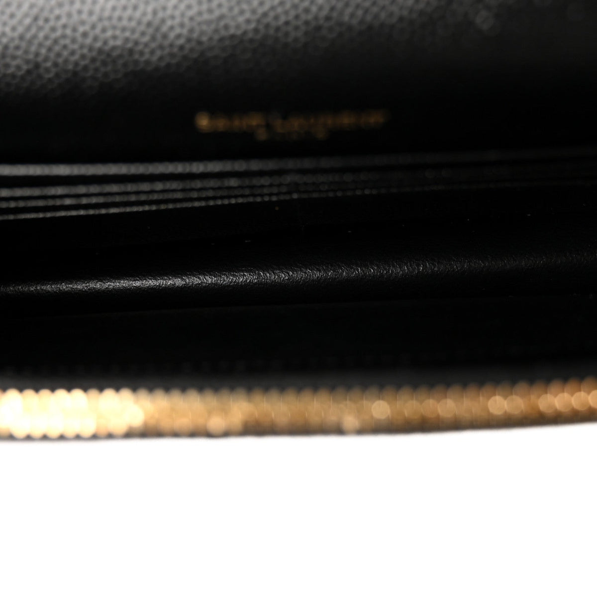 Grain De Poudre Matelasse Chevron Monogram Envelope Chain Wallet Black