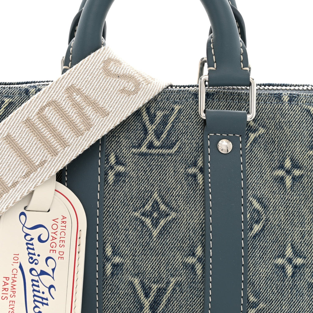 Monogram Washed Denim Keepall Bandouliere 25