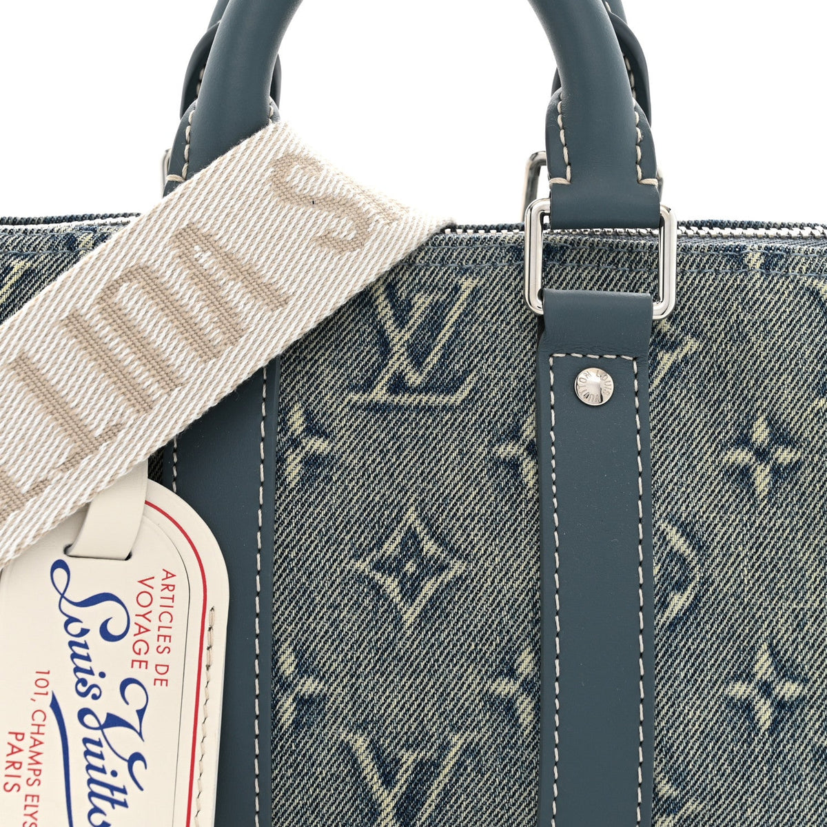 Monogram Washed Denim Keepall Bandouliere 25
