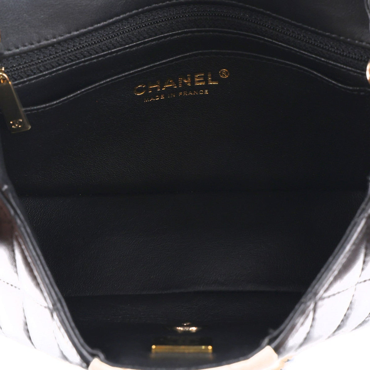 Lambskin Quilted Mini Rectangular Flap Black White
