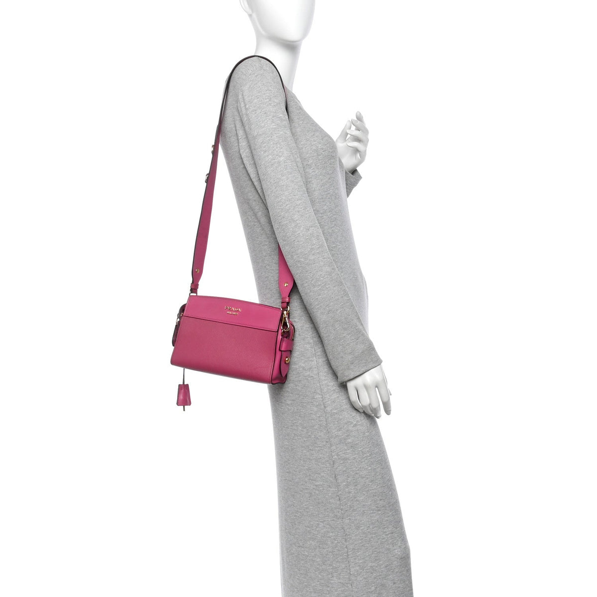 Saffiano City Calfskin Bandoliera Bag Fuxia
