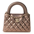 Metallic Aged Calfskin Quilted Nano Kelly Shopper Bronze