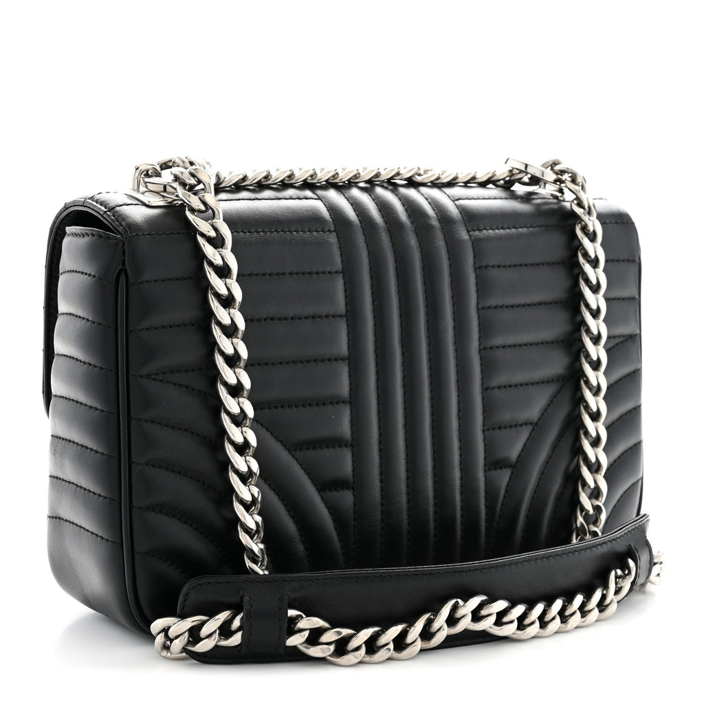 Soft Calfskin Impunture Diagramme Medium Chain Flap Shoulder Bag Black