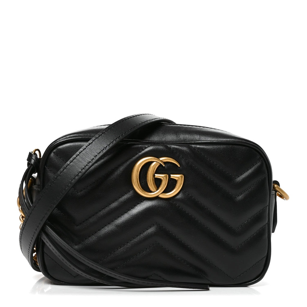 Calfskin Matelasse Mini GG Marmont Chain Shoulder Bag Black