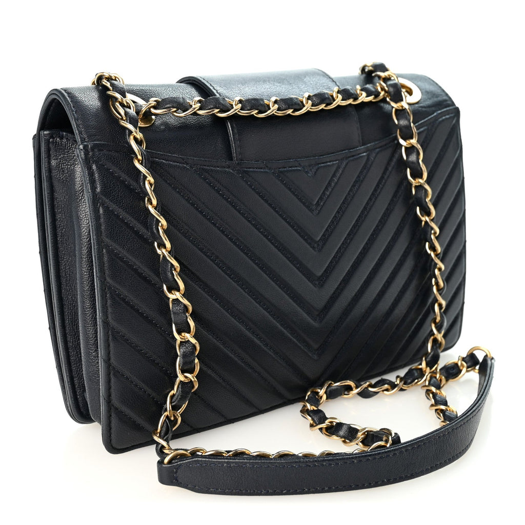 Shiny Sheepskin Chevron Quilted  Collar and Tie Camera Case Navy