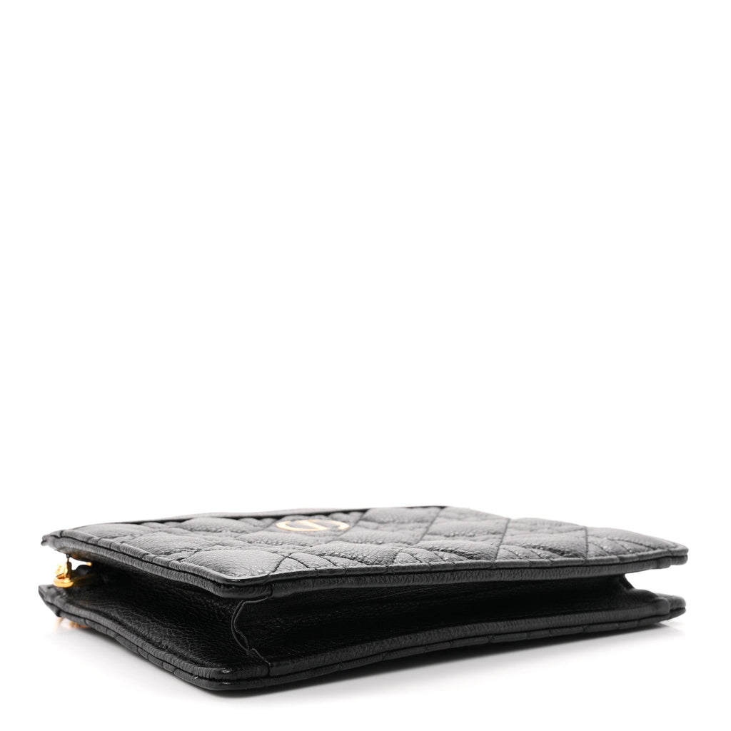 Calfskin Cannage Caro Zipped Pouch With Chain Black