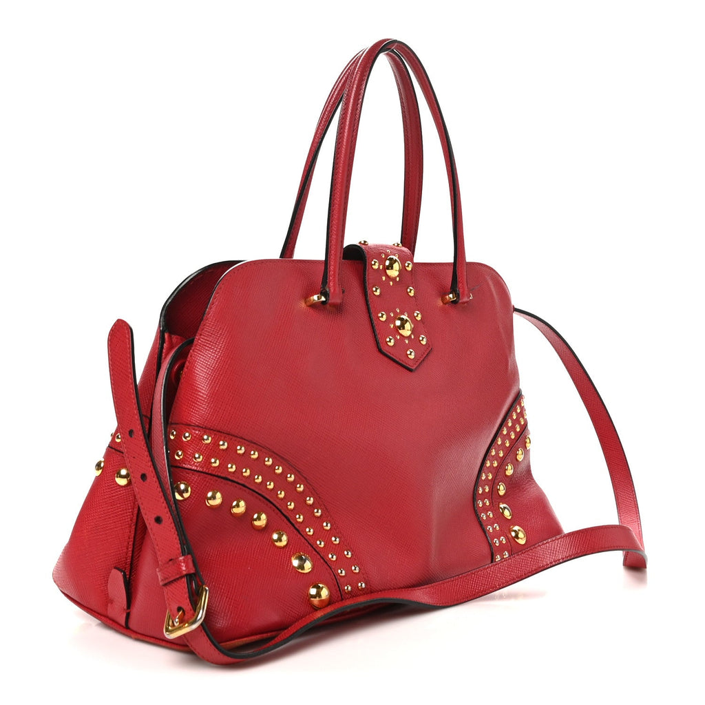 Saffiano Studded Bijou Tote Red